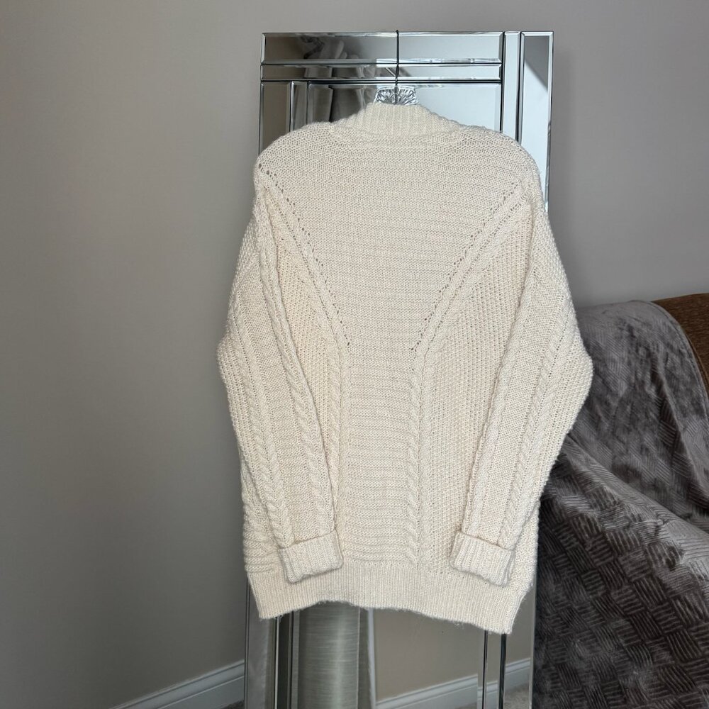 Sundance Cardigan Sweater Cable Knit pockets oversized size small wool cream - Picture 7 of 8